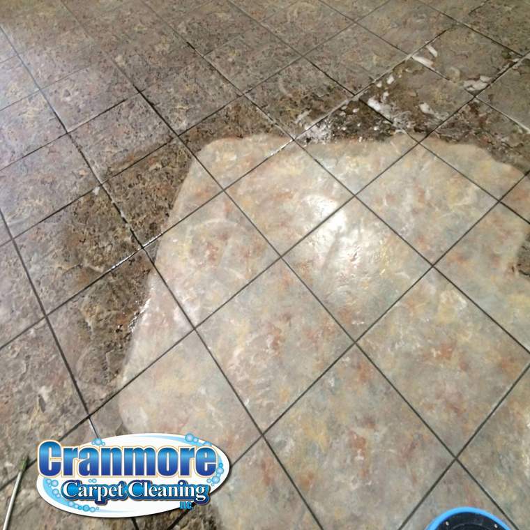 Tile and grout floor after Cranmore deep cleaning &mdash; bright, even and restored